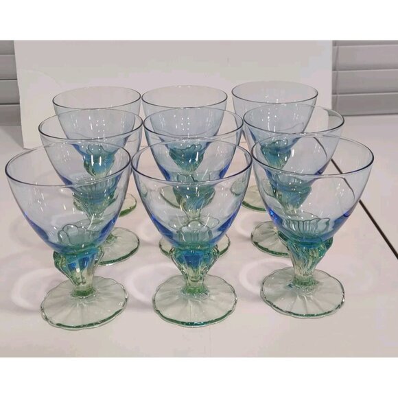 Bormioli Rocco? Bahia Blue Green 9 Piece Wine Dessert Glasses Italy 4x4x5.5